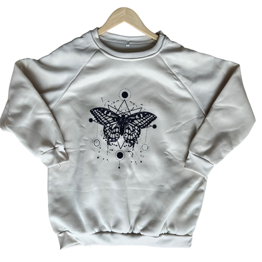 Girls Butterly Print Round Neck Long Sleeve Sweatshirt